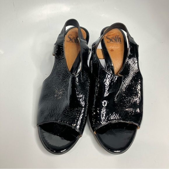 Sofft black patent leather sling back pumps peep toe shoes size 8.5 - Picture 2 of 7
